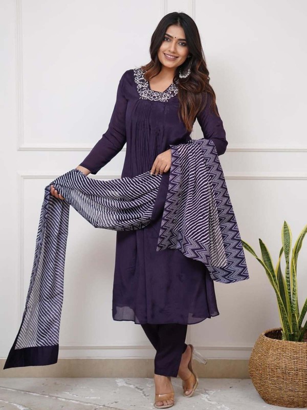 Navy Blue Viscose Silk Readymade Kurti